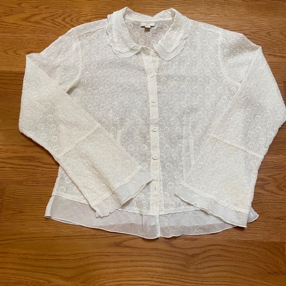 SHEER trend! J Jill Off-White Embroidered Blouse, Size S - Picture 4 of 12